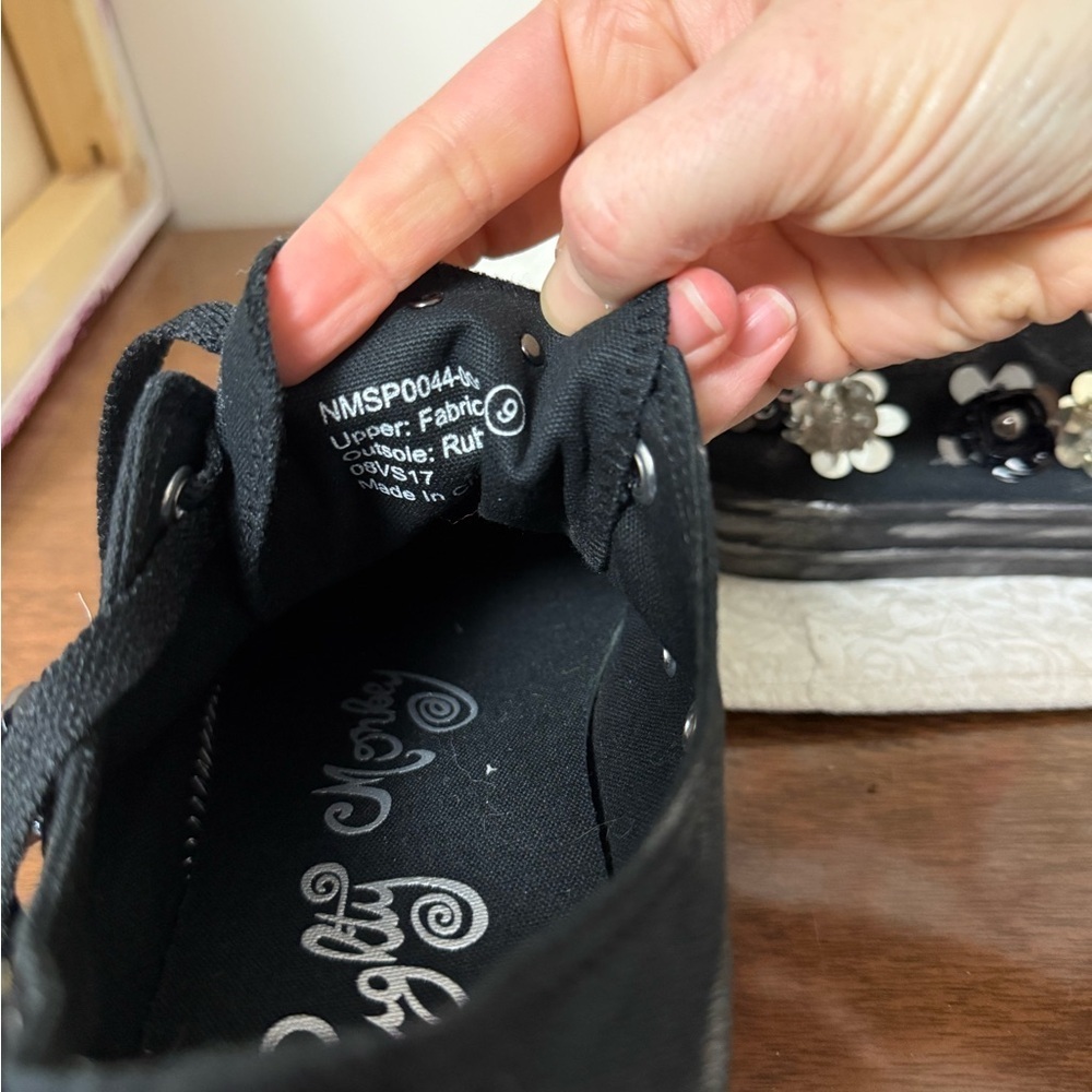 Naughty Monkey Womens Size 9 Black Sneaker Distressed Beaded Sequin Lace Up Flat - Picture 6 of 8